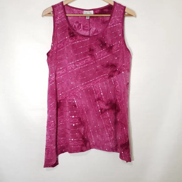 Y2K Sequin Tank Top Magenta Pink Fairygrunge Asymmetrical Blouse Dressbarn 2X - Picture 6 of 6